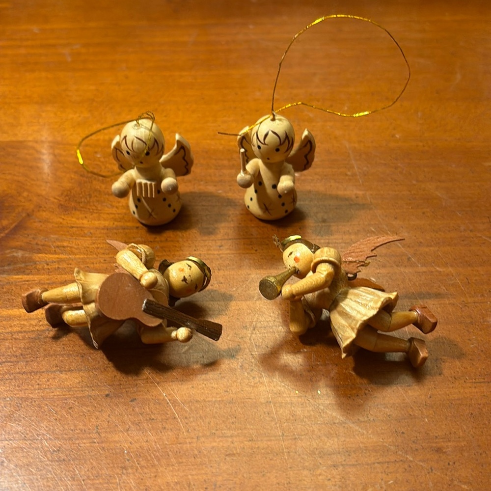 Vintage Mini Wooden Angel Ornaments
